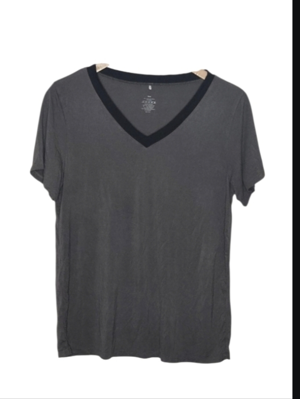 Gray Black Trim V-neck Tee